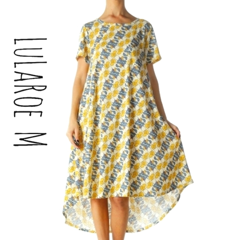 💕 LuLaRoe Disney Donald Duck Carly Dress Blue Yellow White High Low Sz M - Picture 2 of 10